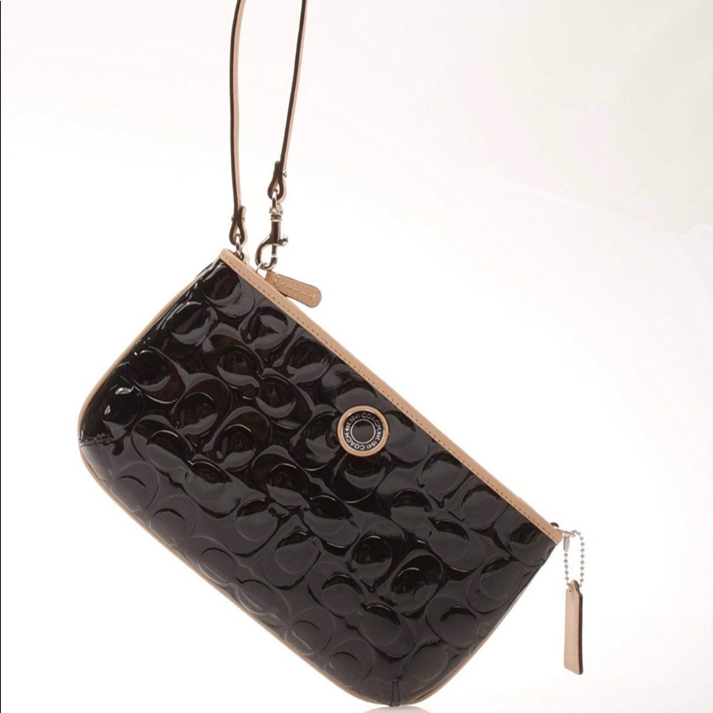 Coach Patent leather black/tan large wristlet